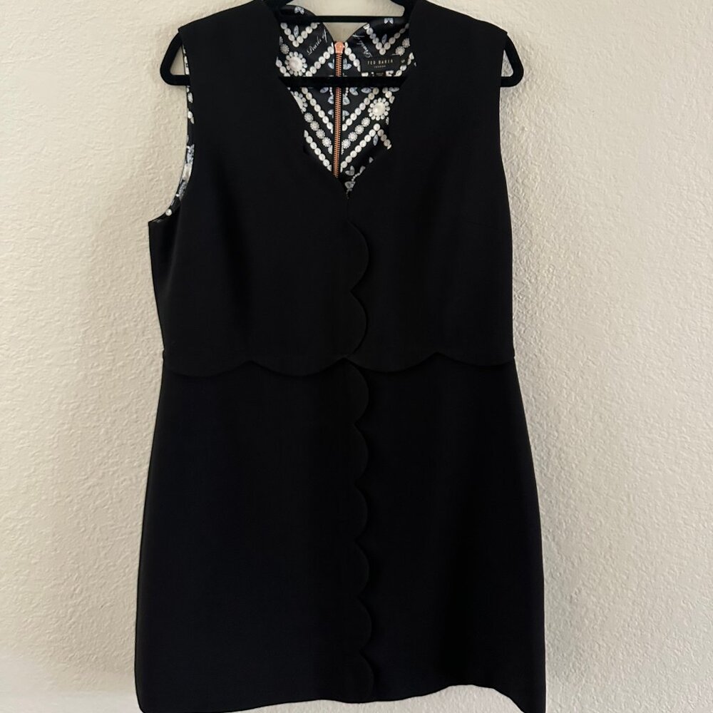 Ted Baker London Rubeyed Scallop Edge A-Line Black Dress Size 5 = US 10-12